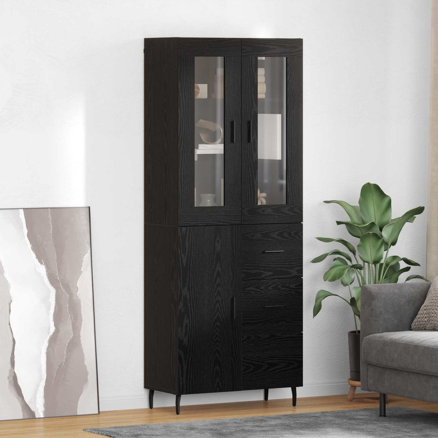 Highboard met lade Zwart Eiken 69,5 x 34 x 180 cm Bewerkt hout