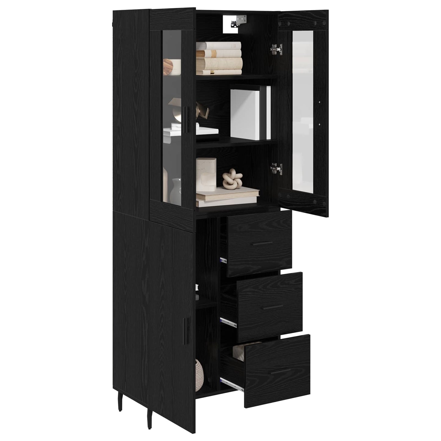 Highboard met lade Zwart Eiken 69,5 x 34 x 180 cm Bewerkt hout