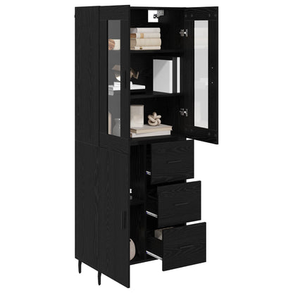 Highboard met lade Zwart Eiken 69,5 x 34 x 180 cm Bewerkt hout