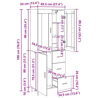 Highboard met lade Zwart Eiken 69,5 x 34 x 180 cm Bewerkt hout
