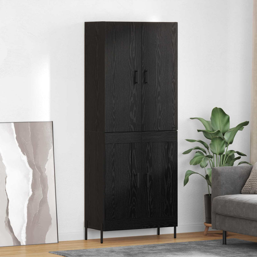 Highboard Zwart Eiken 69,5 x 34 x 180 cm Bewerkt hout