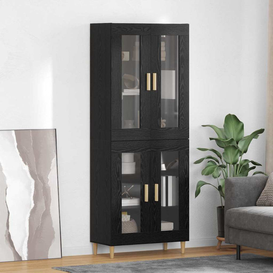 Highboard Wandgemonteerd 2 pcs Zwart Eiken Bewerkt hout