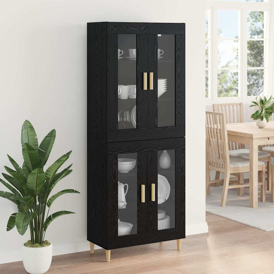 Highboard Wandgemonteerd 2 pcs Zwart Eiken Bewerkt hout