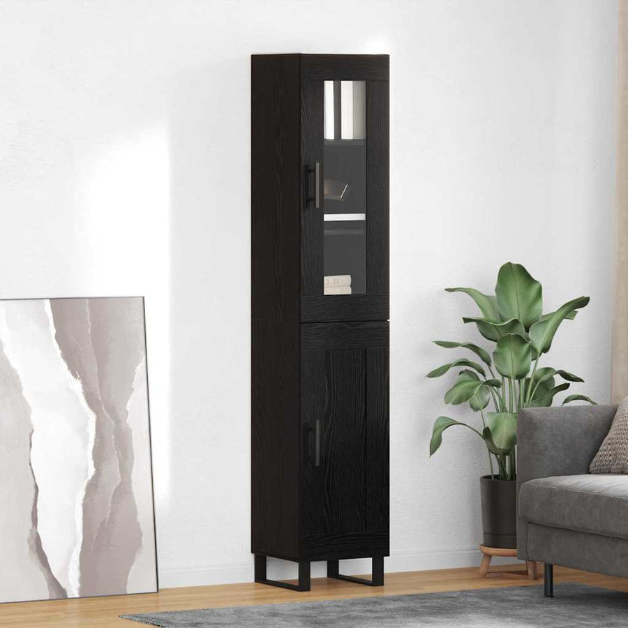 Highboard Zwart Eiken 69,5 x 34 x 180 cm Bewerkt hout