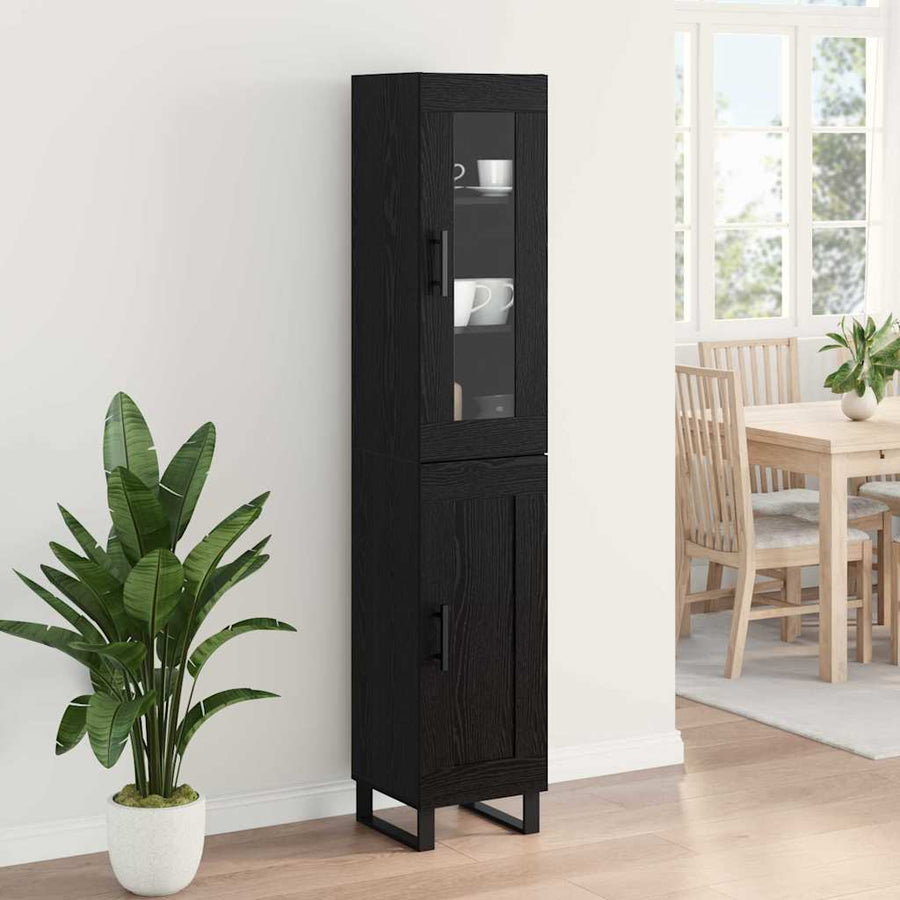 Highboard Zwart Eiken 69,5 x 34 x 180 cm Bewerkt hout