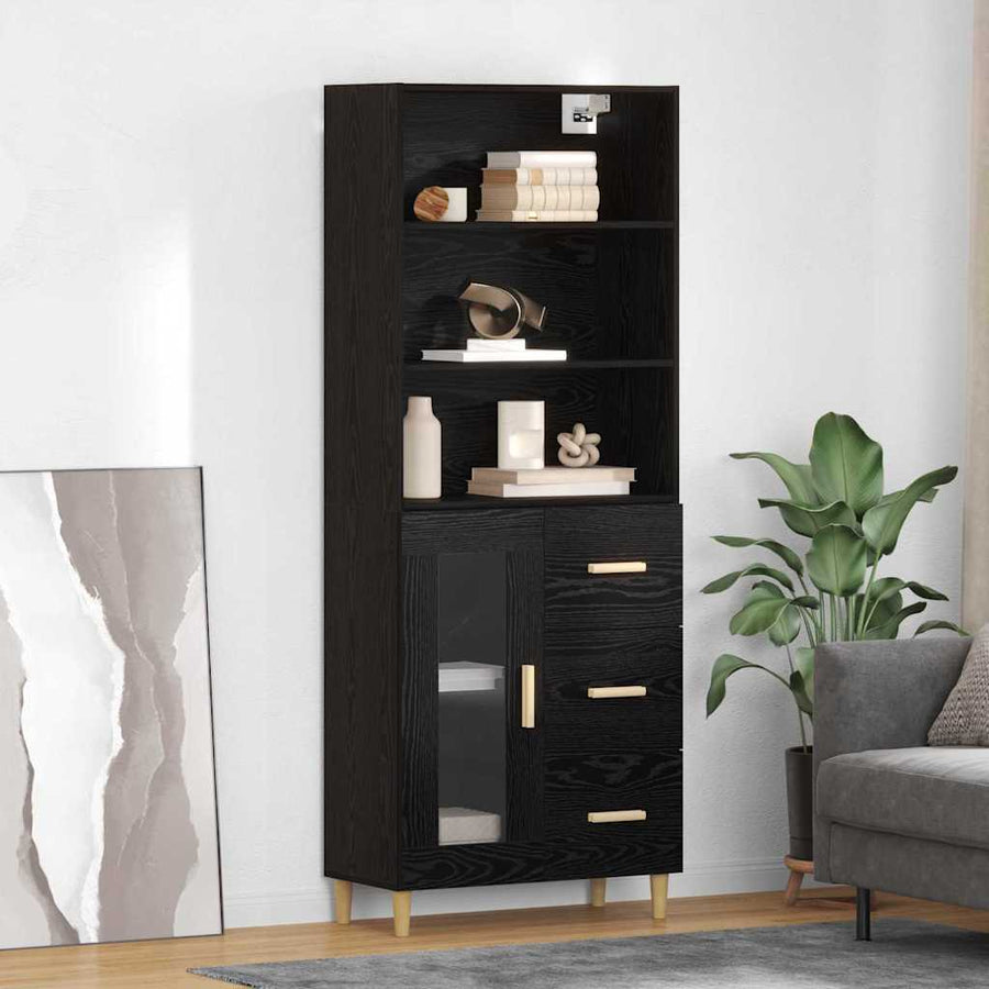 Highboard 2 pcs Zwart Eiken 69,5 x 34 x 180 cm Bewerkt hout