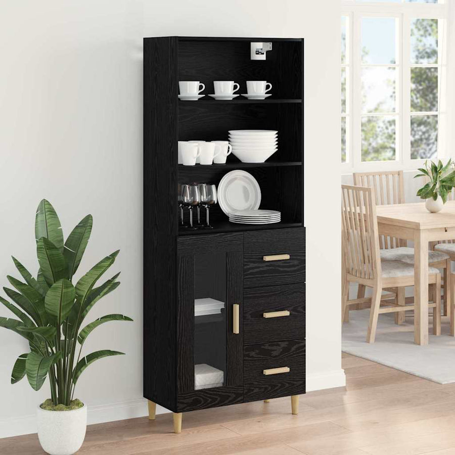 Highboard 2 pcs Zwart Eiken 69,5 x 34 x 180 cm Bewerkt hout