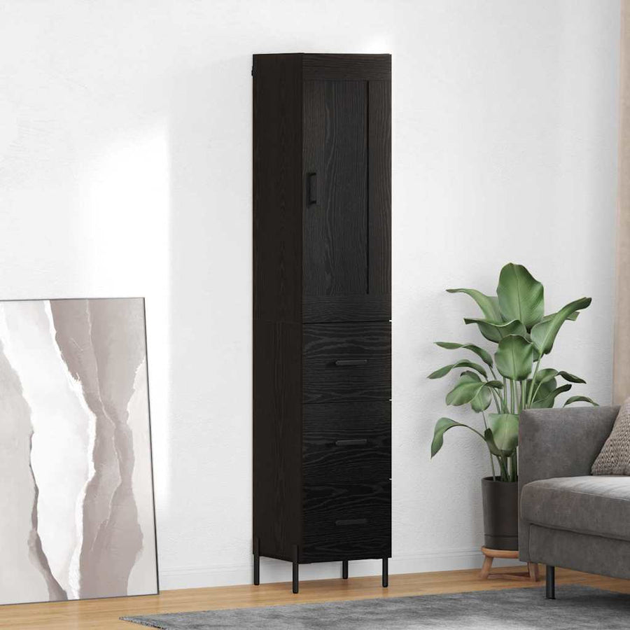 Highboard met lade Zwart Eiken 34,5 x 34 x 180 cm Bewerkt hout
