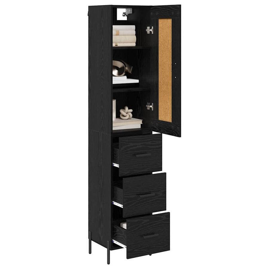 Highboard met lade Zwart Eiken 34,5 x 34 x 180 cm Bewerkt hout