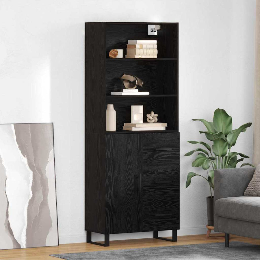 Highboard Wandgemonteerd 2 pcs Zwart Eiken Bewerkt hout