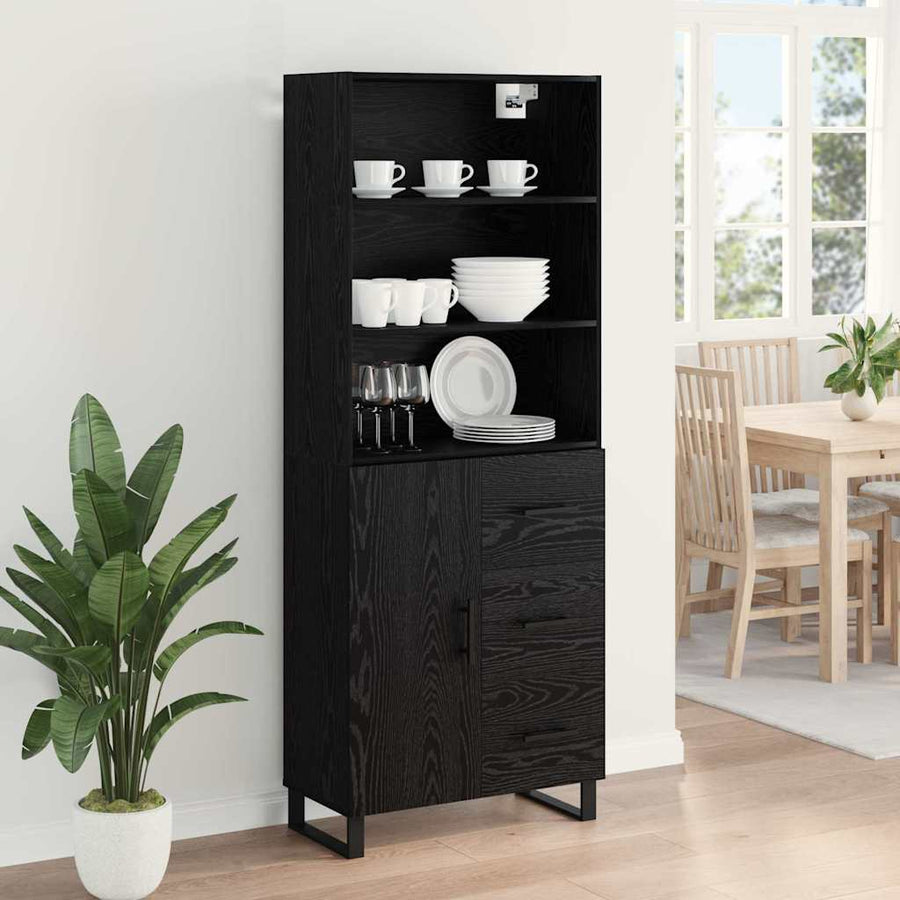 Highboard Wandgemonteerd 2 pcs Zwart Eiken Bewerkt hout