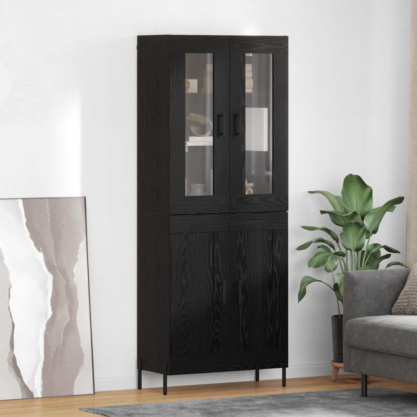 Highboard Zwart Eiken 69,5 x 34 x 180 cm Bewerkt hout