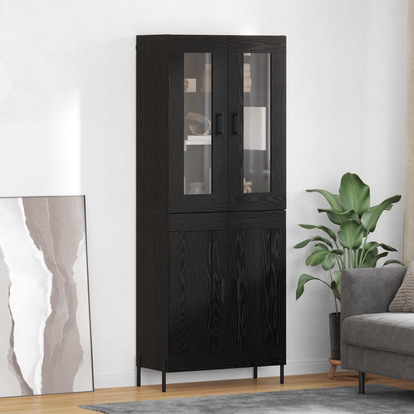 Highboard Zwart Eiken 69,5 x 34 x 180 cm Bewerkt hout