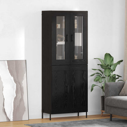 Highboard Zwart Eiken 69,5 x 34 x 180 cm Bewerkt hout