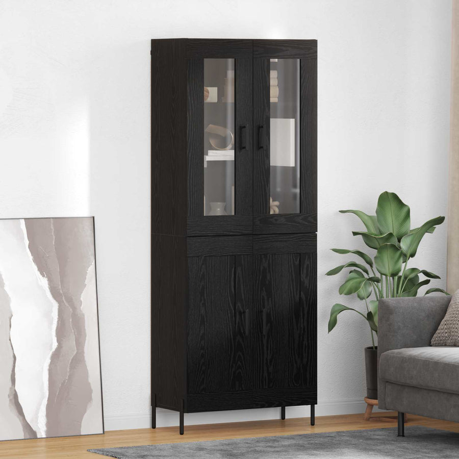 Highboard Zwart Eiken 69,5 x 34 x 180 cm Bewerkt hout