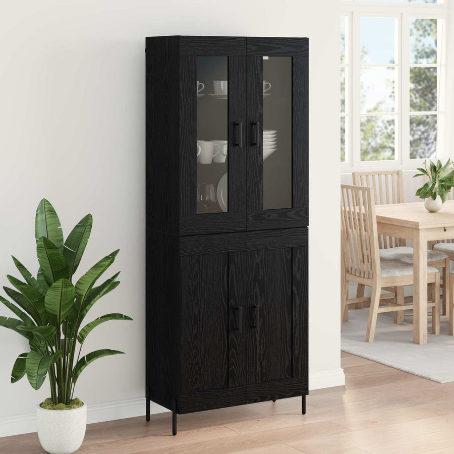 Highboard Zwart Eiken 69,5 x 34 x 180 cm Bewerkt hout