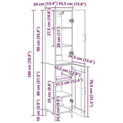 Highboard Wandgemonteerd 2 pcs Zwart Eiken Bewerkt hout