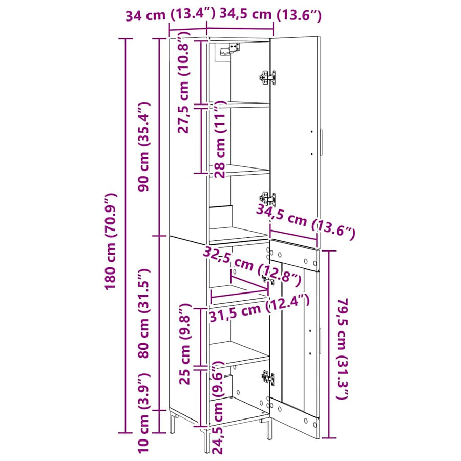 Highboard Wandgemonteerd 2 pcs Zwart Eiken Bewerkt hout