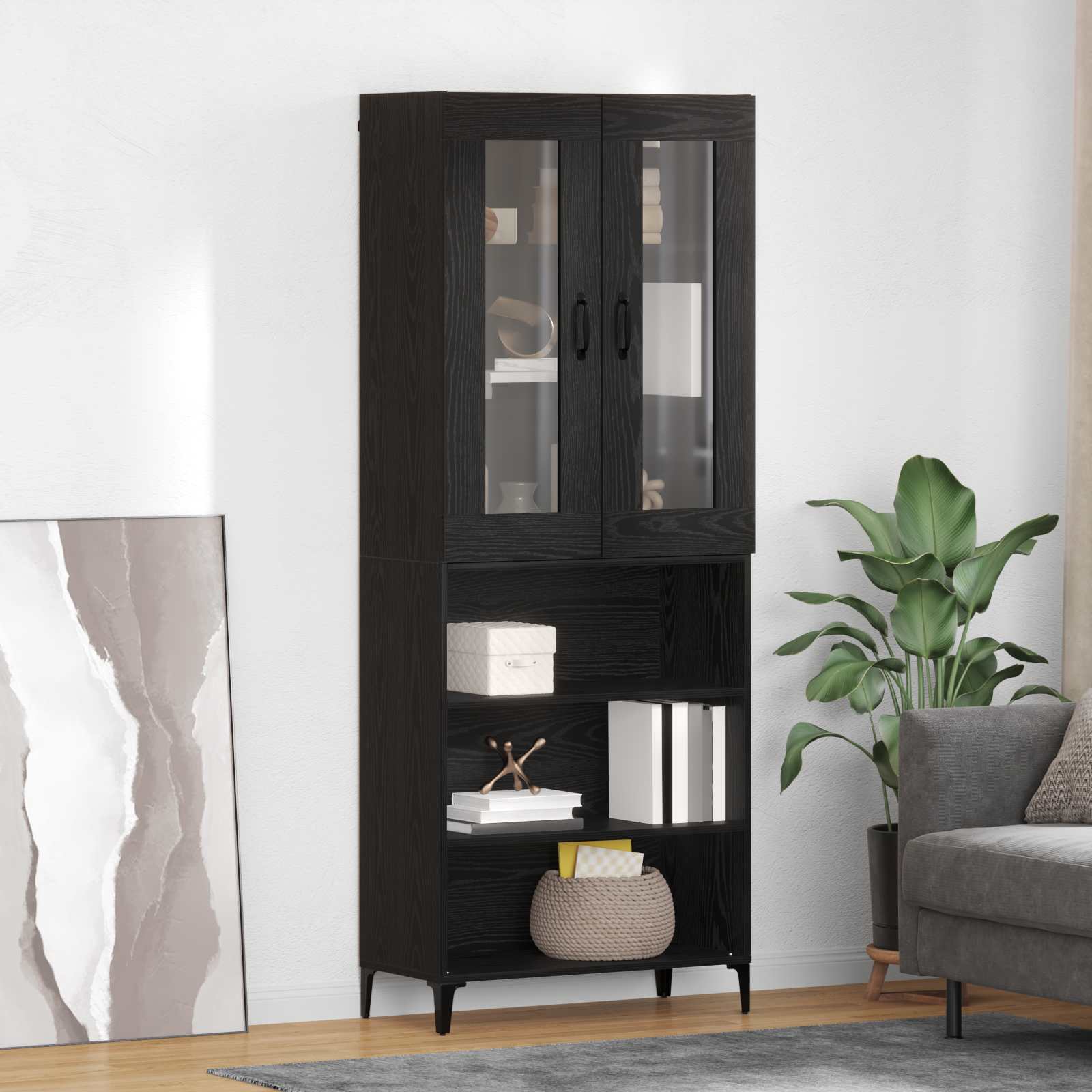 Highboard Zwart Eiken 69,5 x 34 x 180 cm Bewerkt hout