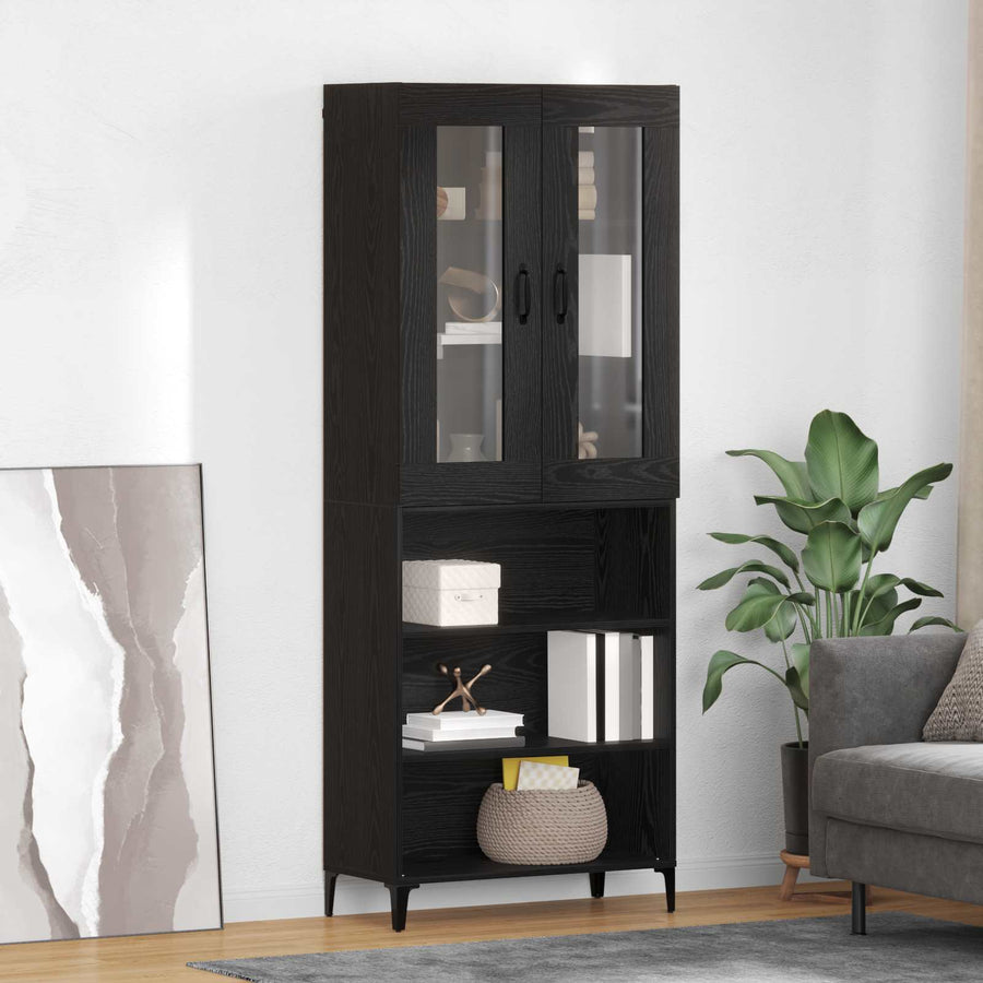 Highboard Zwart Eiken 69,5 x 34 x 180 cm Bewerkt hout