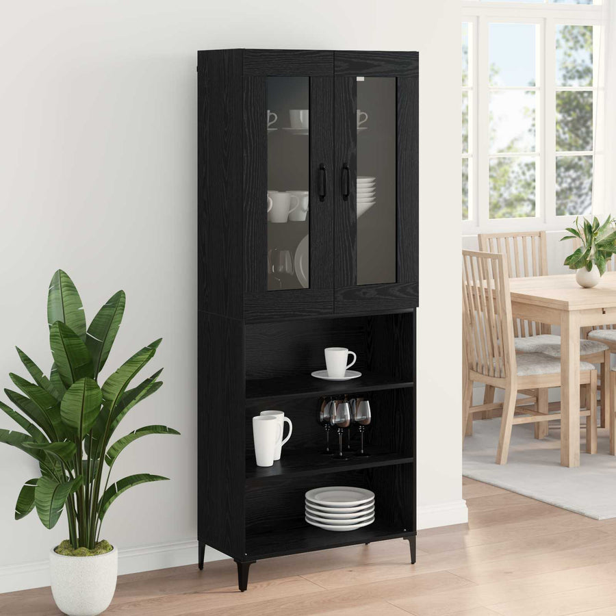 Highboard Zwart Eiken 69,5 x 34 x 180 cm Bewerkt hout