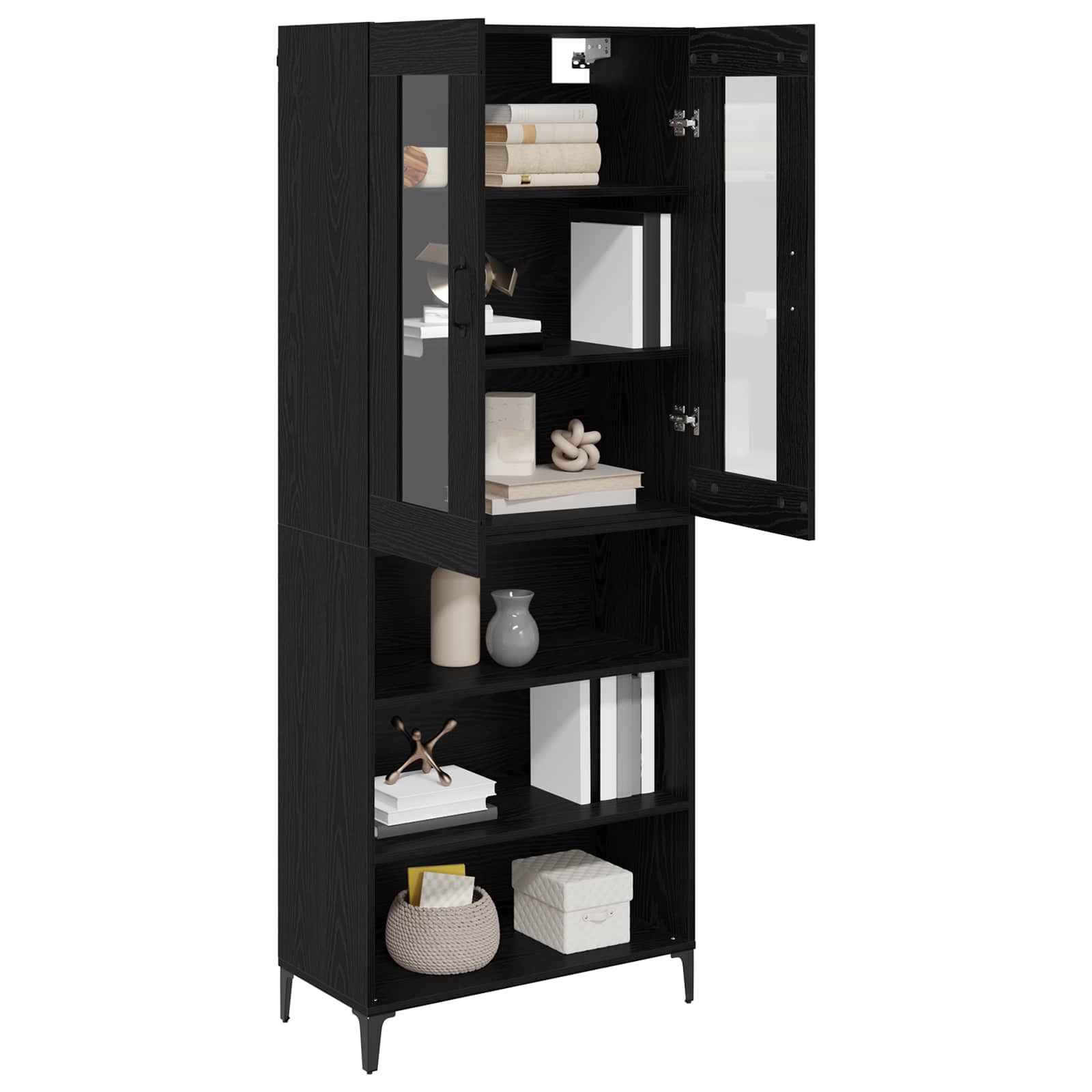Highboard Zwart Eiken 69,5 x 34 x 180 cm Bewerkt hout