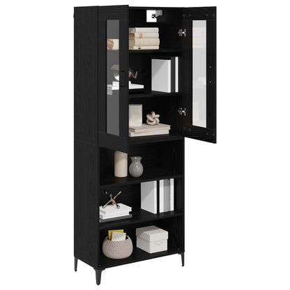 Highboard Zwart Eiken 69,5 x 34 x 180 cm Bewerkt hout