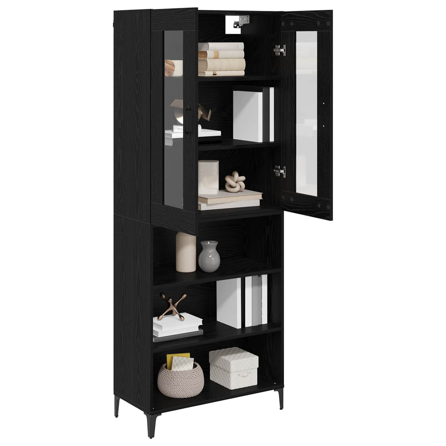 Highboard Zwart Eiken 69,5 x 34 x 180 cm Bewerkt hout