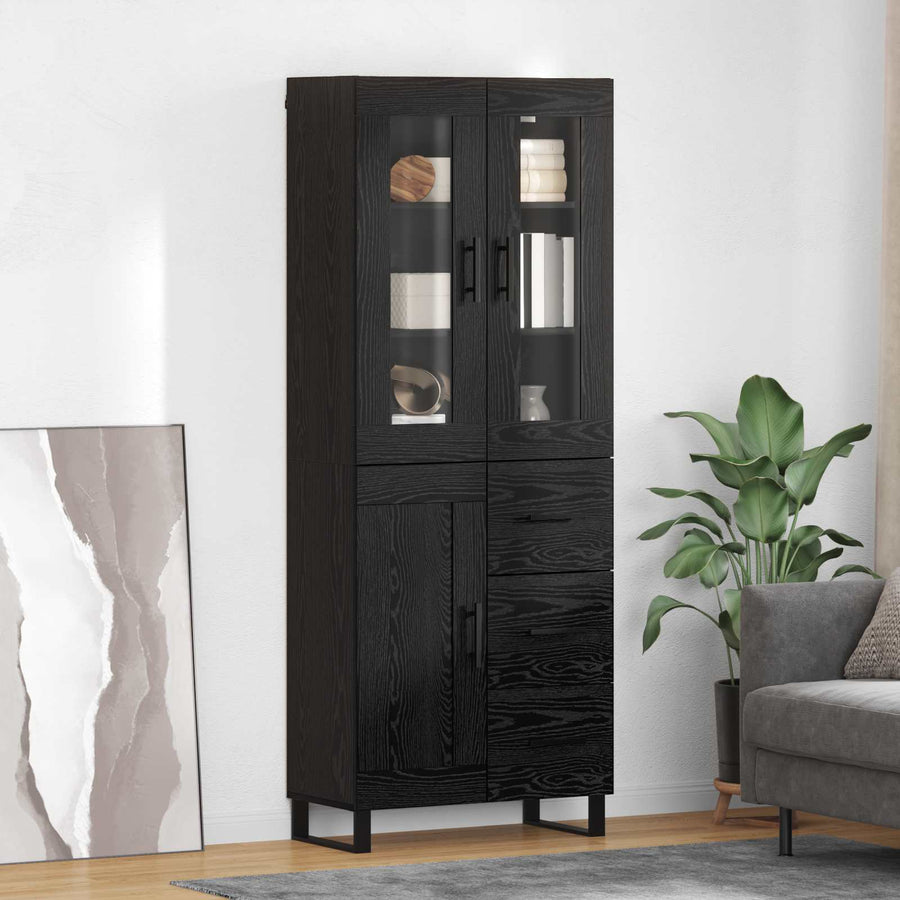 Highboard met lade Zwart Eiken 69,5 x 34 x 180 cm Bewerkt hout