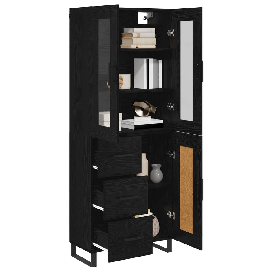 Highboard met lade Zwart Eiken 69,5 x 34 x 180 cm Bewerkt hout