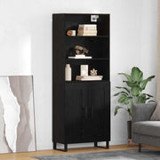 Hoge kast met lade 69,5x34x180 cm zwart eiken