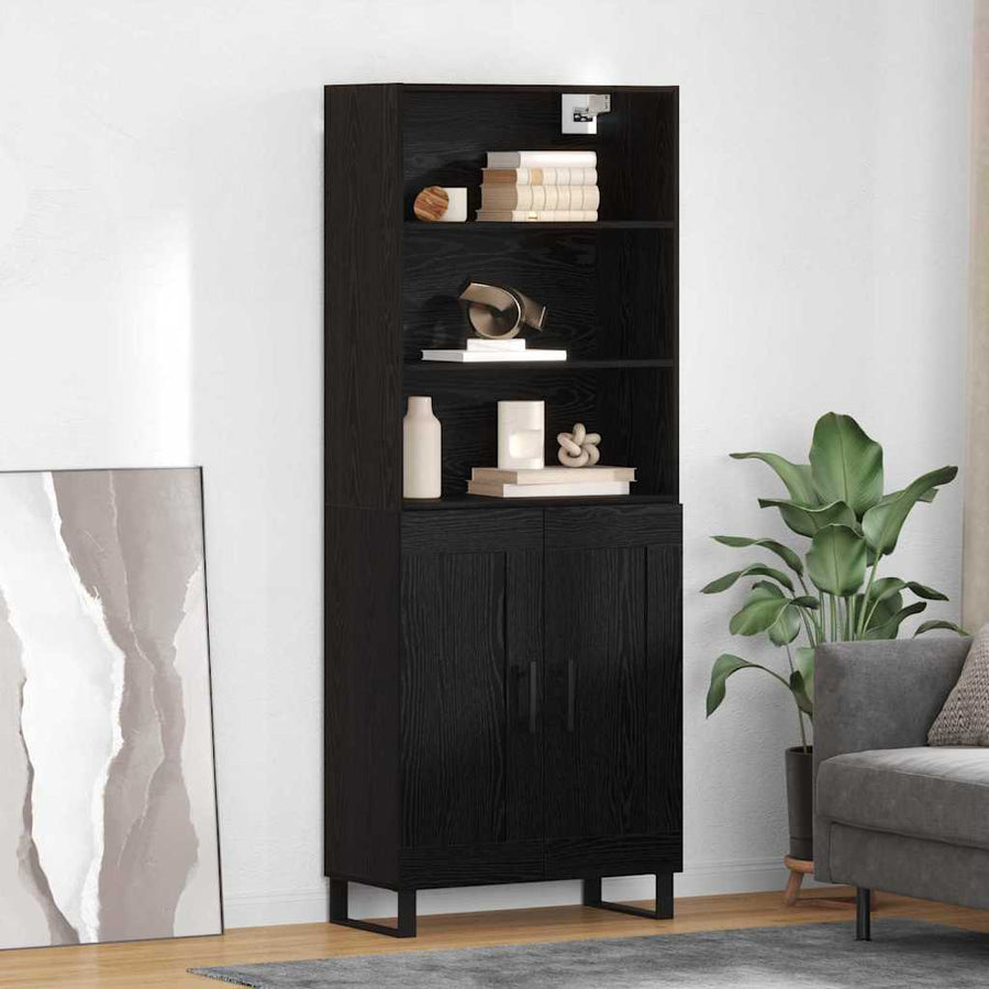 Highboard Wandgemonteerd 2 pcs Zwart Eiken Bewerkt hout