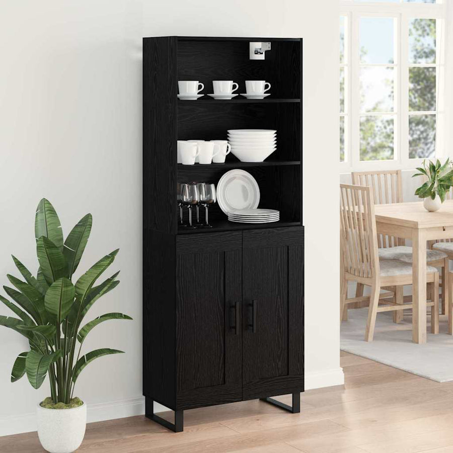 Highboard Wandgemonteerd 2 pcs Zwart Eiken Bewerkt hout