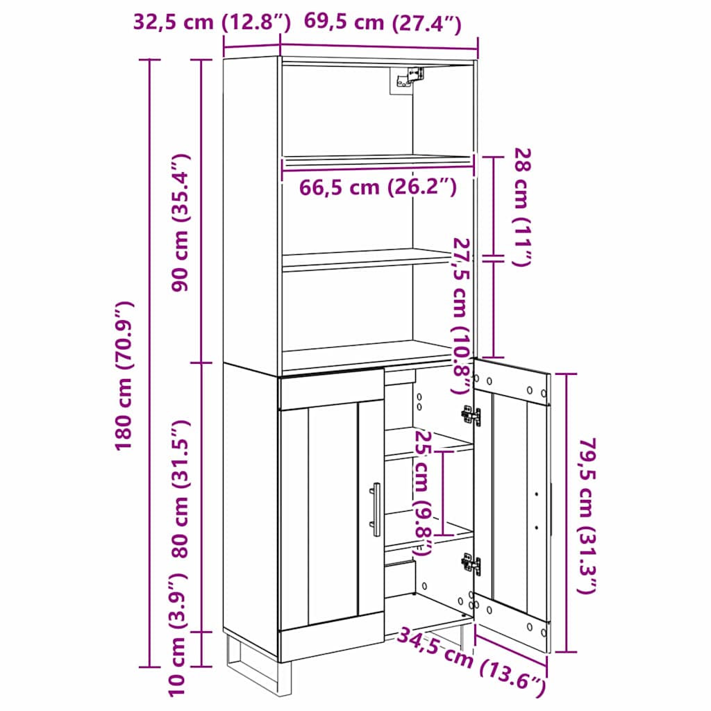 Highboard Wandgemonteerd 2 pcs Zwart Eiken Bewerkt hout