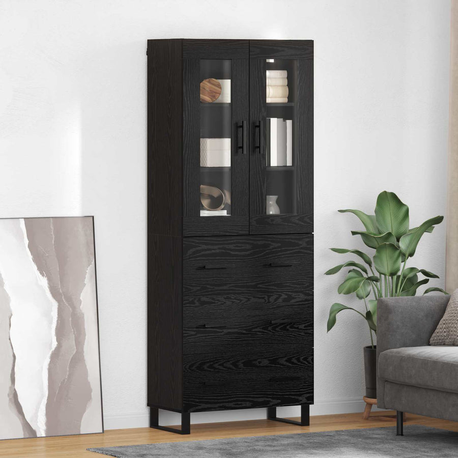 Highboard met lade Zwart Eiken 69,5 x 34 x 180 cm Bewerkt hout