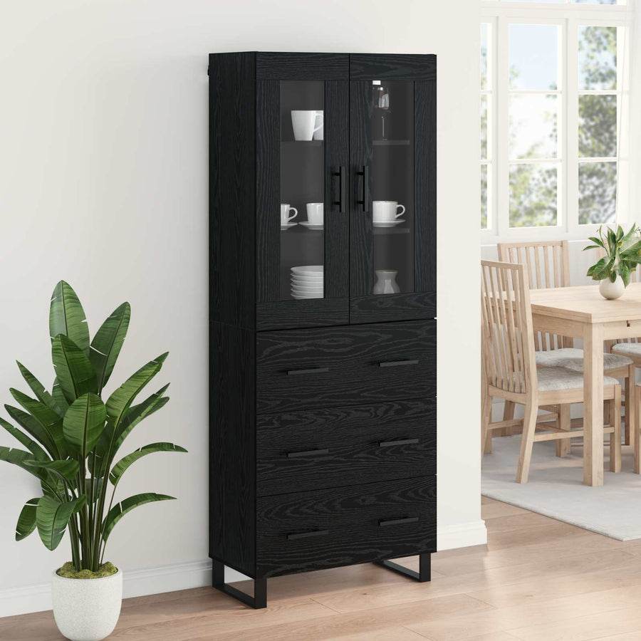 Highboard met lade Zwart Eiken 69,5 x 34 x 180 cm Bewerkt hout