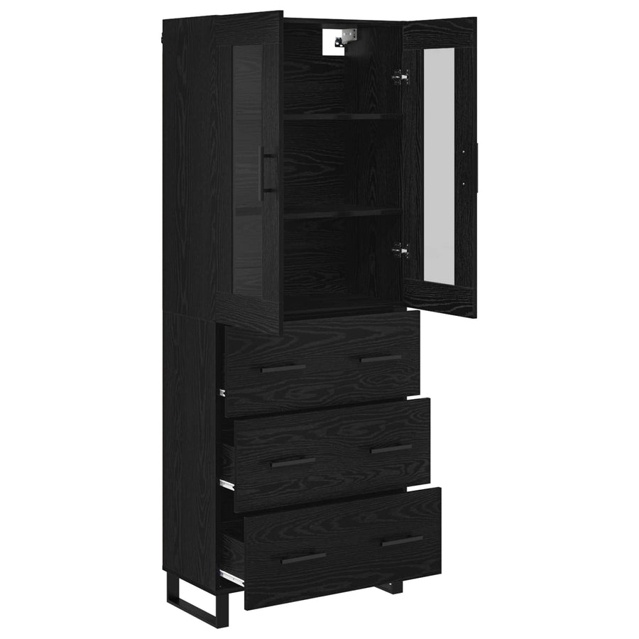 Highboard met lade Zwart Eiken 69,5 x 34 x 180 cm Bewerkt hout
