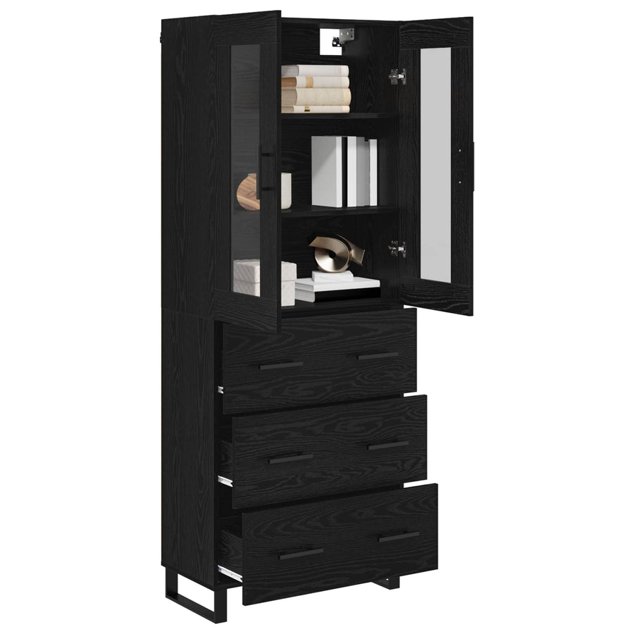 Highboard met lade Zwart Eiken 69,5 x 34 x 180 cm Bewerkt hout