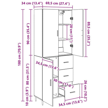Highboard 2 pcs Zwart eiken 69,5 x 34 x 180 cm Bewerkt hout