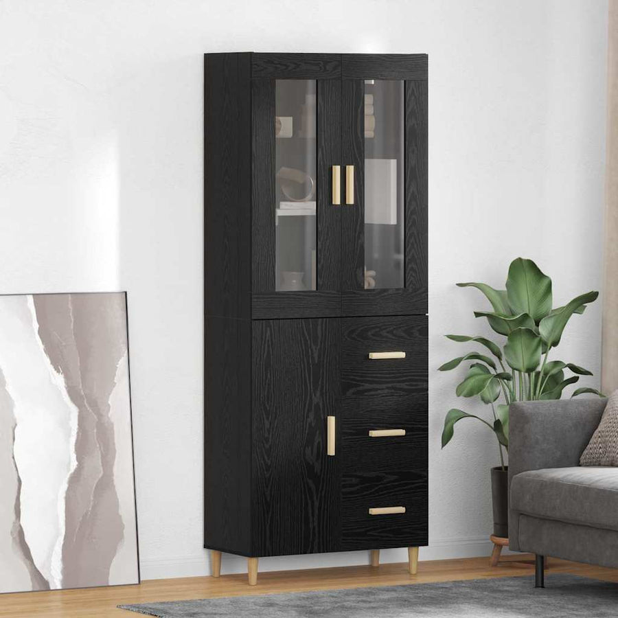 Highboard Wandgemonteerd 2 pcs Zwart Eiken Bewerkt hout