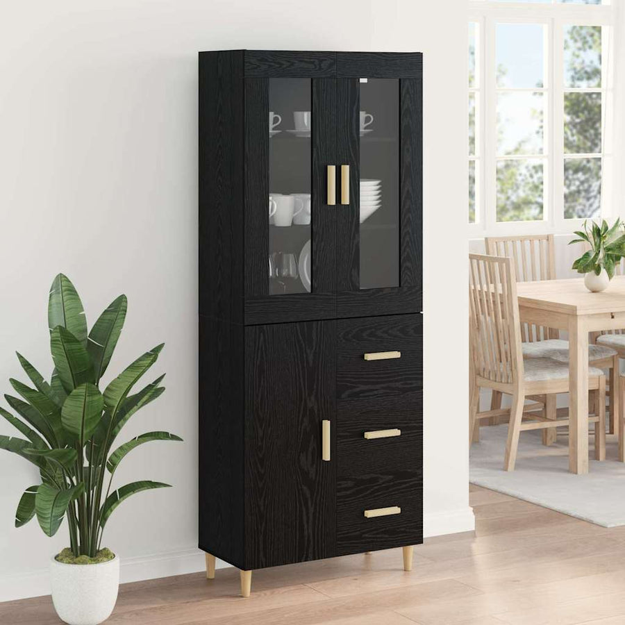 Highboard Wandgemonteerd 2 pcs Zwart Eiken Bewerkt hout