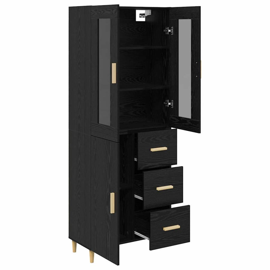 Highboard Wandgemonteerd 2 pcs Zwart Eiken Bewerkt hout