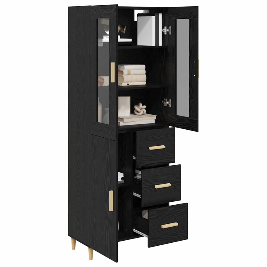 Highboard Wandgemonteerd 2 pcs Zwart Eiken Bewerkt hout