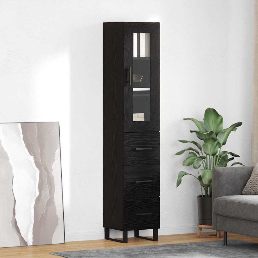 Highboard met lade Zwart Eiken 69,5 x 34 x 180 cm Bewerkt hout