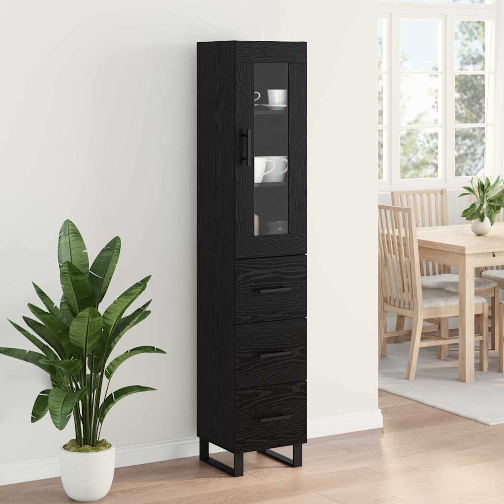 Highboard met lade Zwart Eiken 69,5 x 34 x 180 cm Bewerkt hout