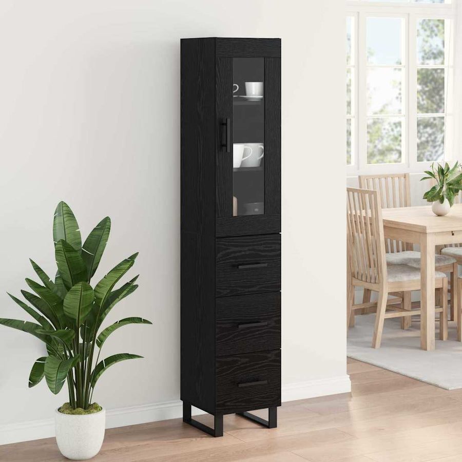 Highboard met lade Zwart Eiken 69,5 x 34 x 180 cm Bewerkt hout