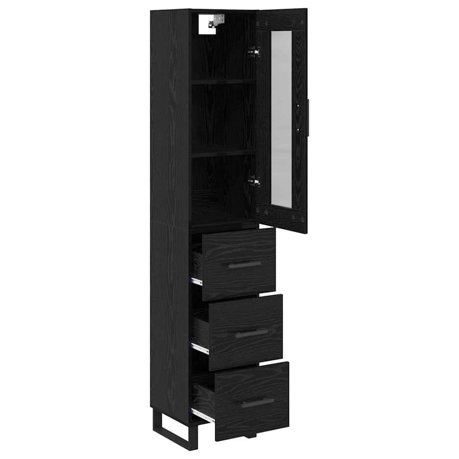 Highboard met lade Zwart Eiken 69,5 x 34 x 180 cm Bewerkt hout