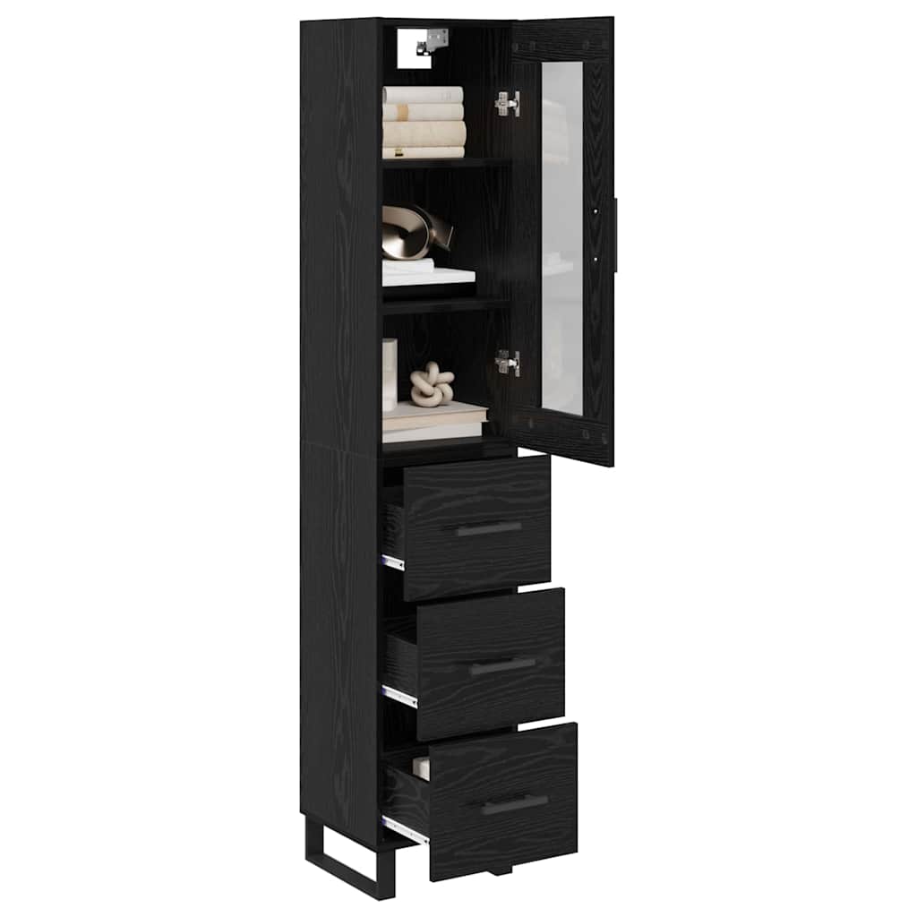 Highboard met lade Zwart Eiken 69,5 x 34 x 180 cm Bewerkt hout