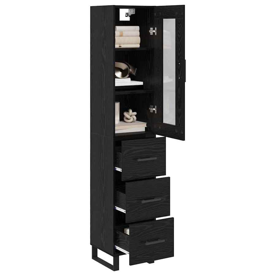 Highboard met lade Zwart Eiken 69,5 x 34 x 180 cm Bewerkt hout