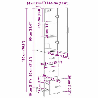 Highboard Wandgemonteerd 2 pcs Zwart Eiken Bewerkt hout